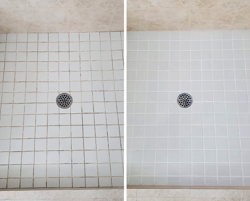 Shower Before and After a Grout Cleaning in Wilmington, NC