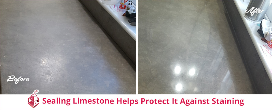 Sealing limestone countertop helps protect it against staining and etching