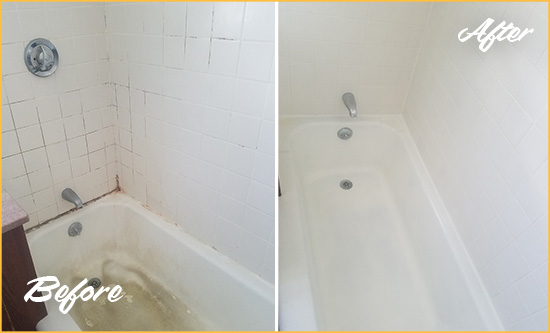 Before and After Picture of a Southport Bathtub Caulked to Repair Cracks