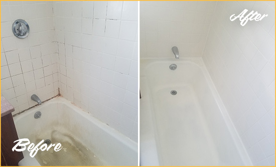 Before and After Picture of a Stella Bathtub Caulked to Repair Cracks