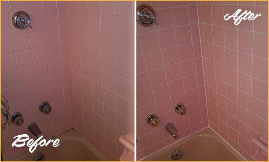 Before and After Picture of a Wrightsville Beach Bathtub Caulked to Eliminate Mold