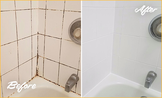 Before and After Picture of a Hampstead Tub Caulked to Remove and Avoid Mold