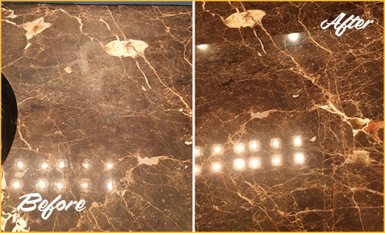 Before and After Picture of a Mccutcheon Field Marble Stone Countertop Polished to Eliminate Stains