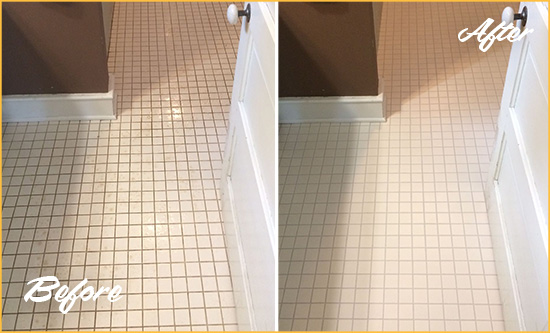 Before and After Picture of a Havelock Bathroom Floor Sealed to Protect Against Liquids and Foot Traffic