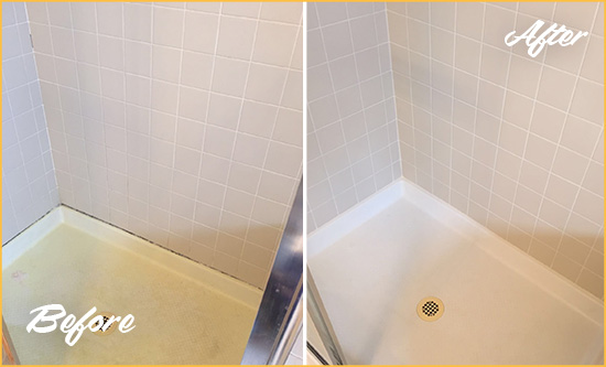 Before and After Picture of a Cedar Point Shower Sealed to Remove and Protect Against Mold