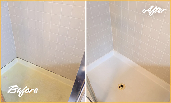 Before and After Picture of a Hampstead Shower Sealed to Remove and Protect Against Mold