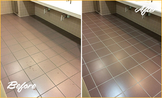 Before and After Picture of a Tarawa Terrace Restroom Sealed to Help Protect Against Scratches