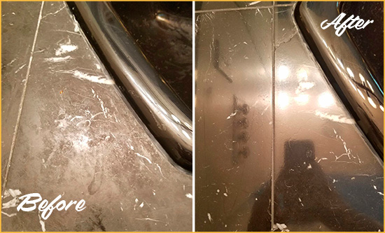 Before and After Picture of a Kure Beach Marble Countertop Cleaned to Remove Deep Dirt