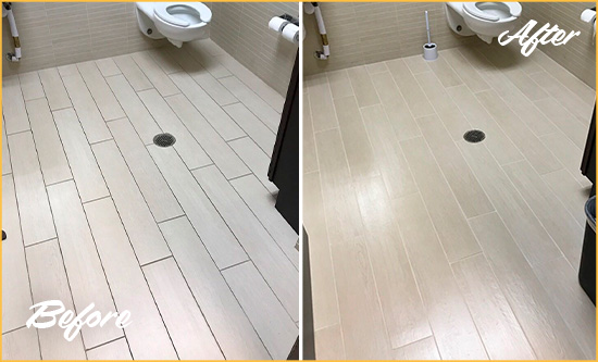 Before and After Picture of a Carolina Beach Office Restroom's Grout Cleaned to Remove Dirt