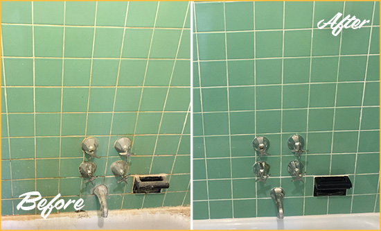 Before and After Picture of a Williston Bath Tub Grout Sealed to Avoid Water Damage