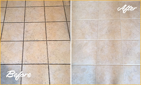 Before and After Picture of a Sealevel Ceramic Floor Cleaned to Remove Soil