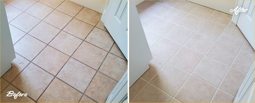 Bathroom Floor Expertly Restored By Our Tile and Grout Cleaners in Wilmington, NC