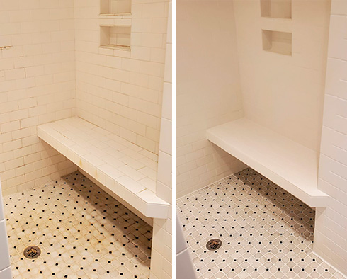 Shower Before and After a Grout Cleaning in Hubert, NC