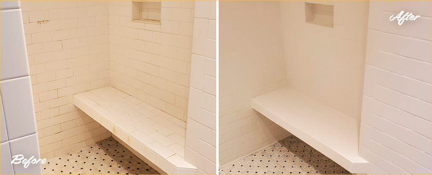 Shower Before and After a Superb Grout Cleaning in Hubert, NC