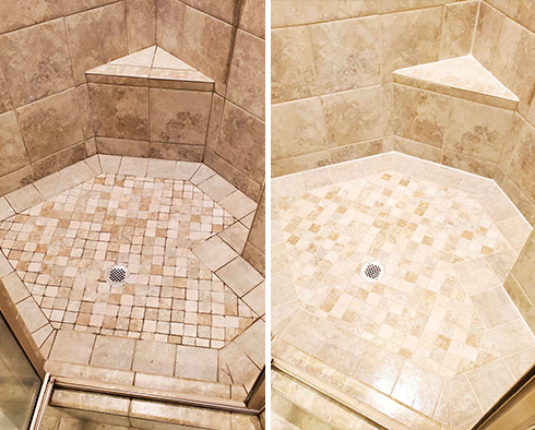 Shower Before and After a Tile Cleaning in New Bern, NC