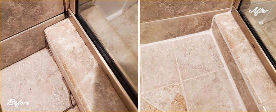 Shower Before and After a Wonderful Tile Cleaning in New Bern, NC