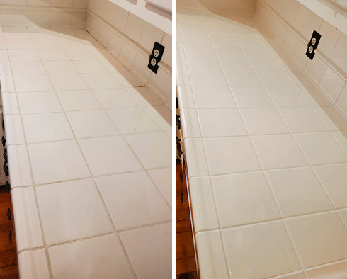 Tile Counter Before and After a Grout Sealing in Wilmington
