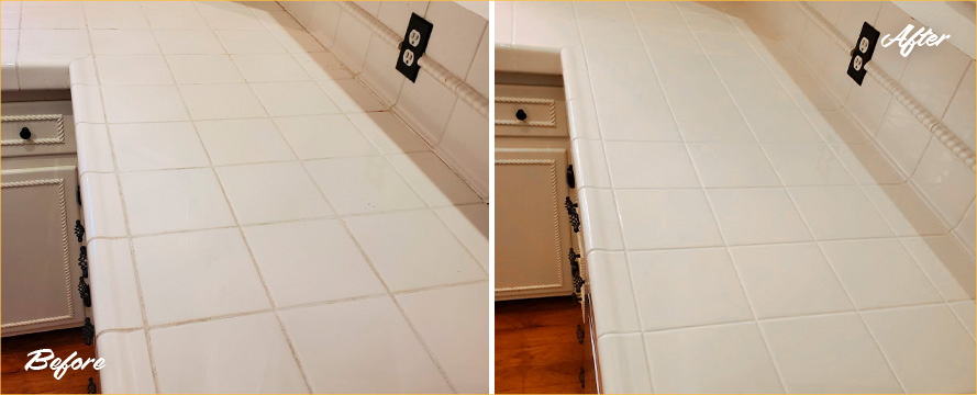Tile Counter Before and After a Grout Sealing in Wilmington