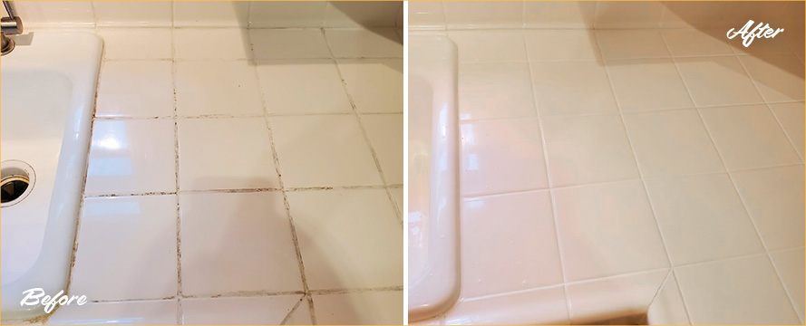 Close-up of Tile Surface Before and After a Grout Sealing in Wilmington