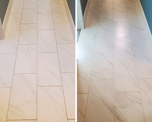 Floor Before and After a Tile Sealing in Southport, NC