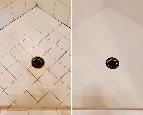 Tile Shower Before and After a Grout Cleaning in Wilmington