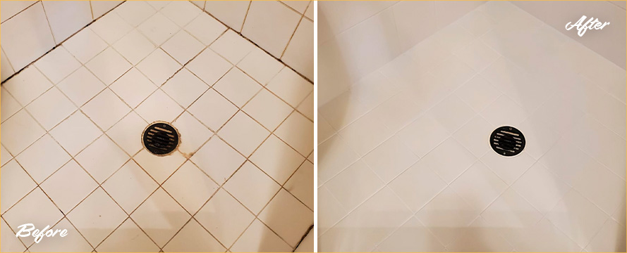 Tile Shower Before and After a Grout Cleaning in Wilmington