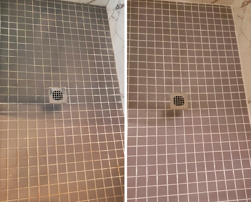 Shower Before and After a Grout Sealing in Leland, NC