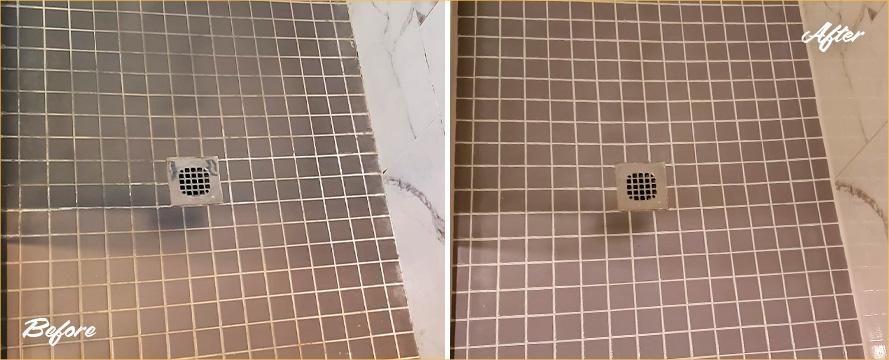 Shower Before and After a Superb Grout Sealing in Leland, NC