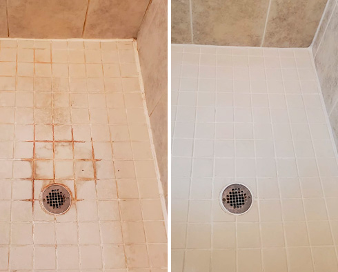 Shower Before and After a Tile Cleaning in Hampstead, NC