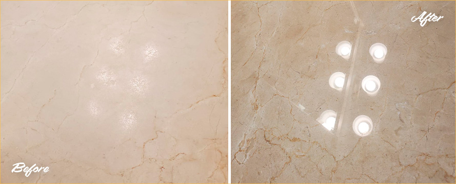 Stone Surface Before and After Our Superb Hard Surface Restoration Services in Morehead City, NC