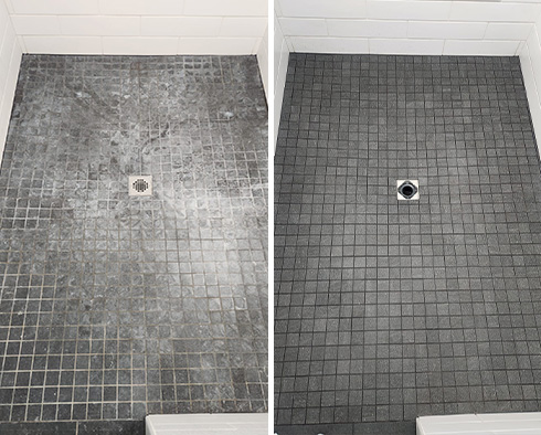 Shower Before and After Our Hard Surface Restoration Services in Oak Island, NC