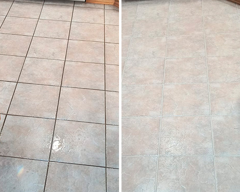 Kitchen Floor Before and After a Grout Cleaning in Oak Island