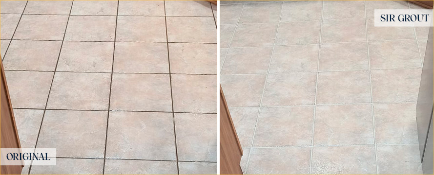 Kitchen Floor Before and After a Grout Cleaning in Oak Island