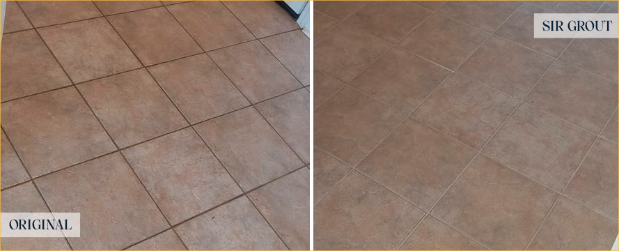 Foyer Floor Before and After a Grout Cleaning in Oak Island