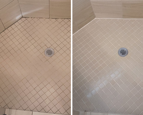 Shower Before and After a Grout Cleaning in Wilmington, NC