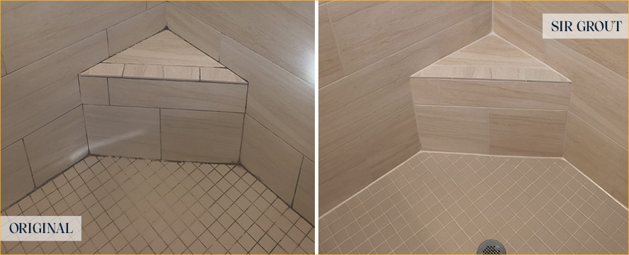 Shower Before and After a Remarkable Grout Cleaning in Wilmington, NC