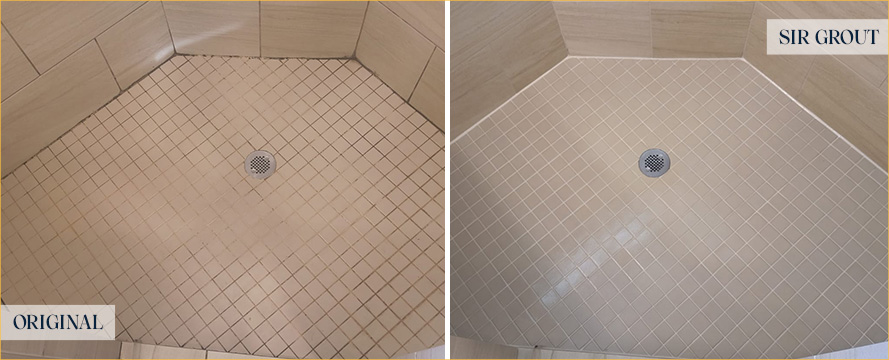 Shower Before and After a Superb Grout Cleaning in Wilmington, NC