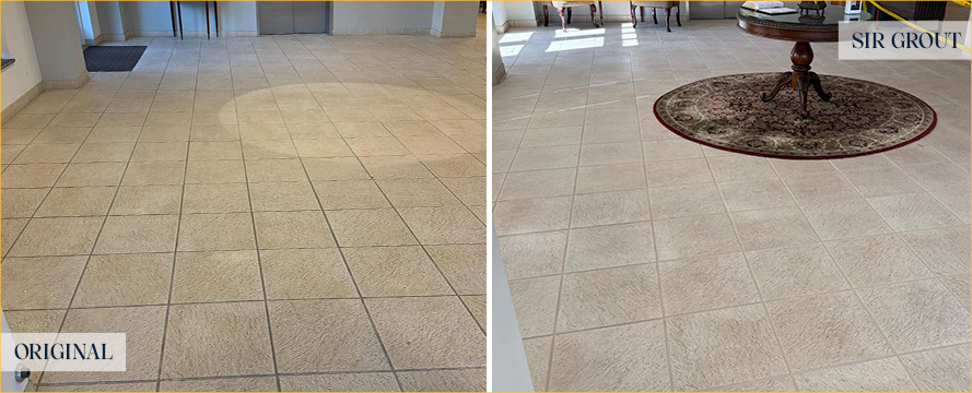Floor Before and After a Flawless Grout Cleaning in Morehead City, NC