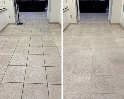 Floor Before and After a Grout Cleaning in Morehead City, NC
