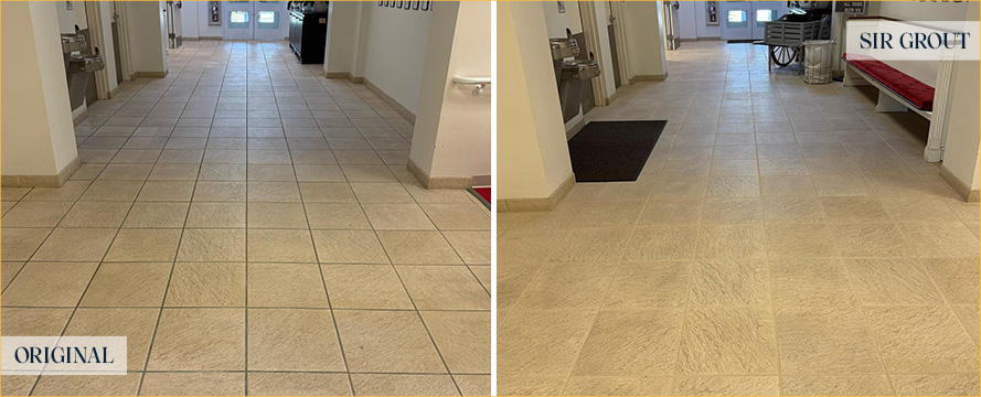 Floor Before and After a Remarkable Grout Cleaning in Morehead City, NC