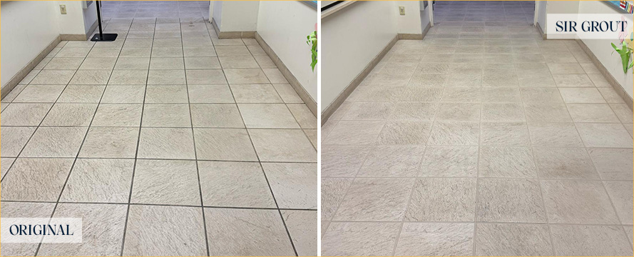Floor Before and After a Superb Grout Cleaning in Morehead City, NC