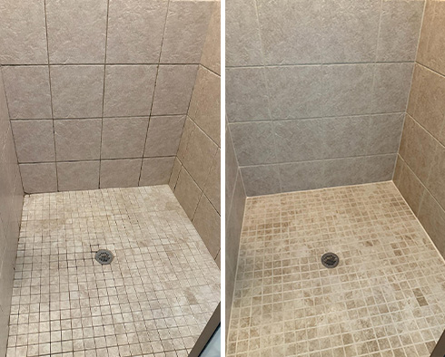 Shower Before and After a Tile Cleaning in Jacksonville, NC