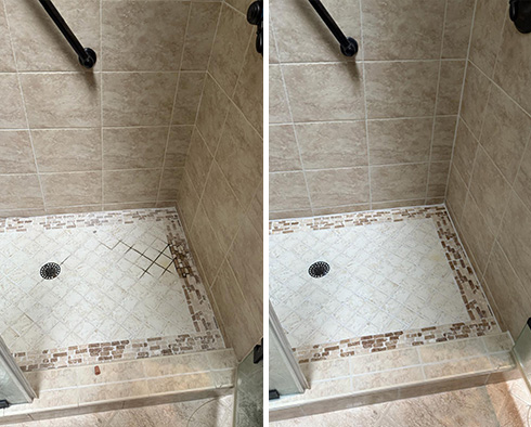 Shower Before and After a Tile Cleaning in Hampstead, NC