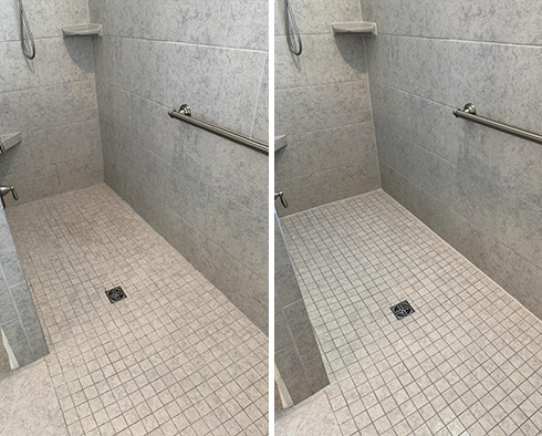 Shower Before and After a Grout Sealing in Wilmington, NC