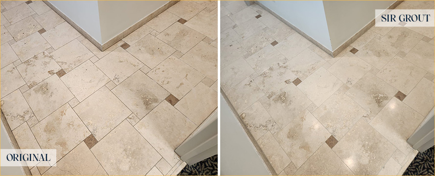 Travertine Floor Before and After a Superb Stone Honing in Wilmington, NC