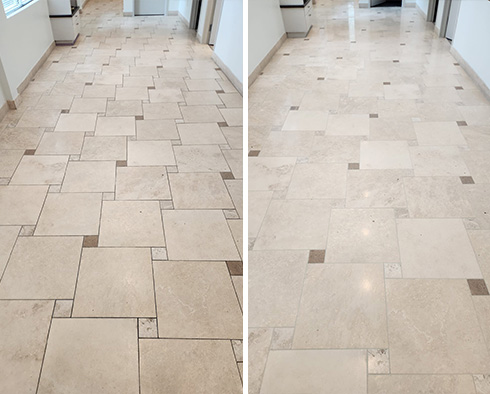 Floor Before and After a Stone Honing in Wilmington, NC