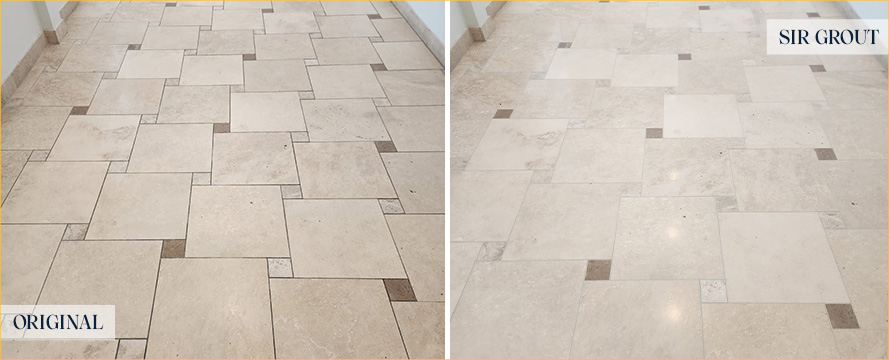 Travertine Floor Before and After a Stone Honing in Wilmington, NC
