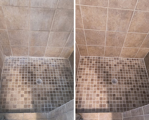 Shower Before and After a Tile Cleaning in Southport, NC