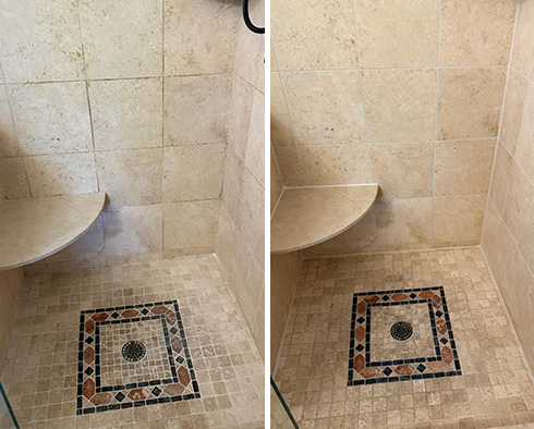 Shower Before and After a Tile Cleaning in Wilmington, NC 