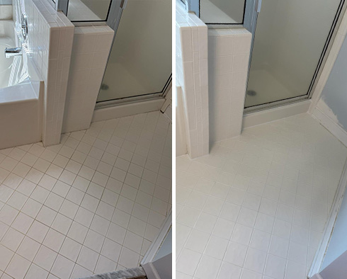 Shower Floor Before and After an Excellent Grout Cleaning in Wilmington, NC